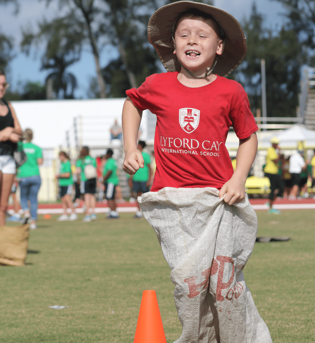 Physical education: student in a bean bag race